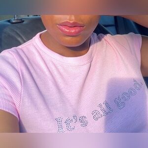Sparkle Rhinestone Pink Ribbed Tee